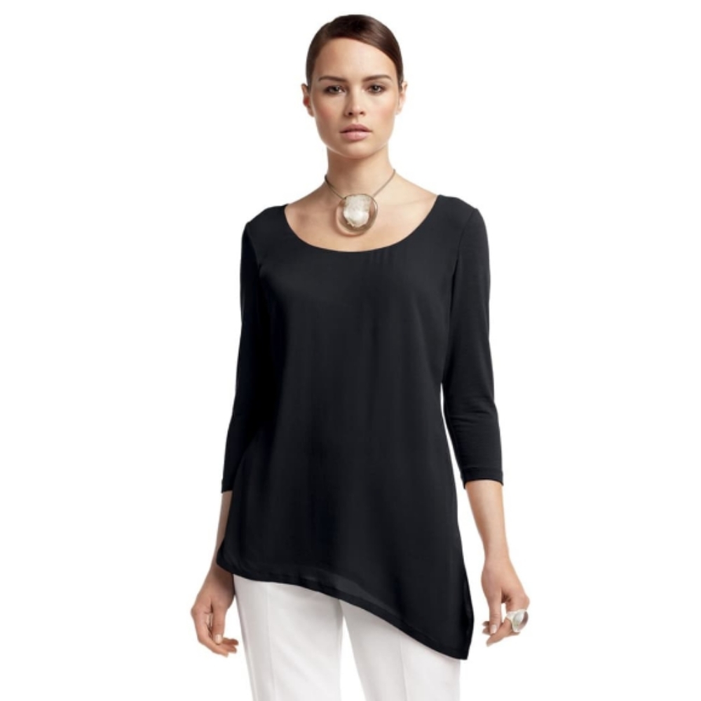 Lafayette 148 Asymmetrical Hem Scoop Neck Top Black